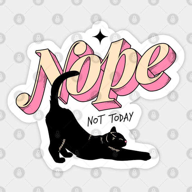 Monday Nope Black Cat in pink Sticker by The Charcoal Cat Co.